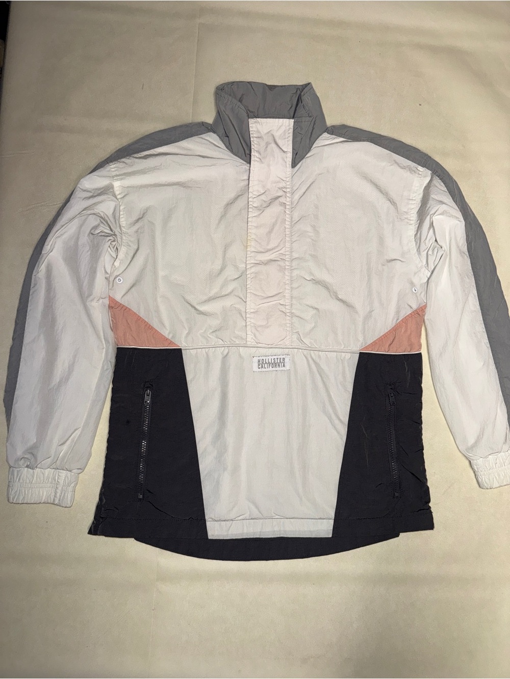 Hollister Colorblock Windbreaker Jacket - White, Gray, Black, Dusty Pink
